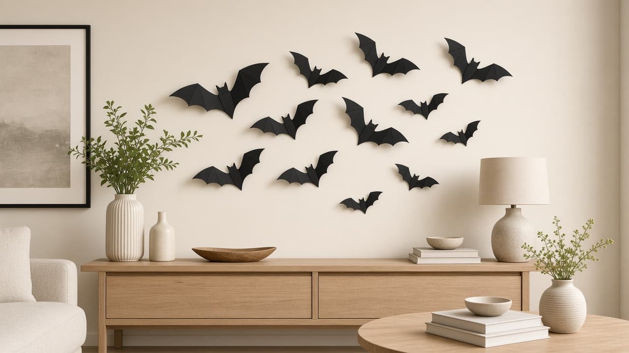 3D bat wall decals on a cream wall
