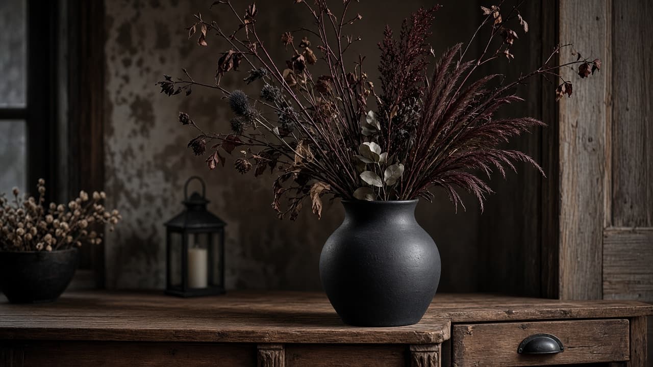 Dried florals in a black vase