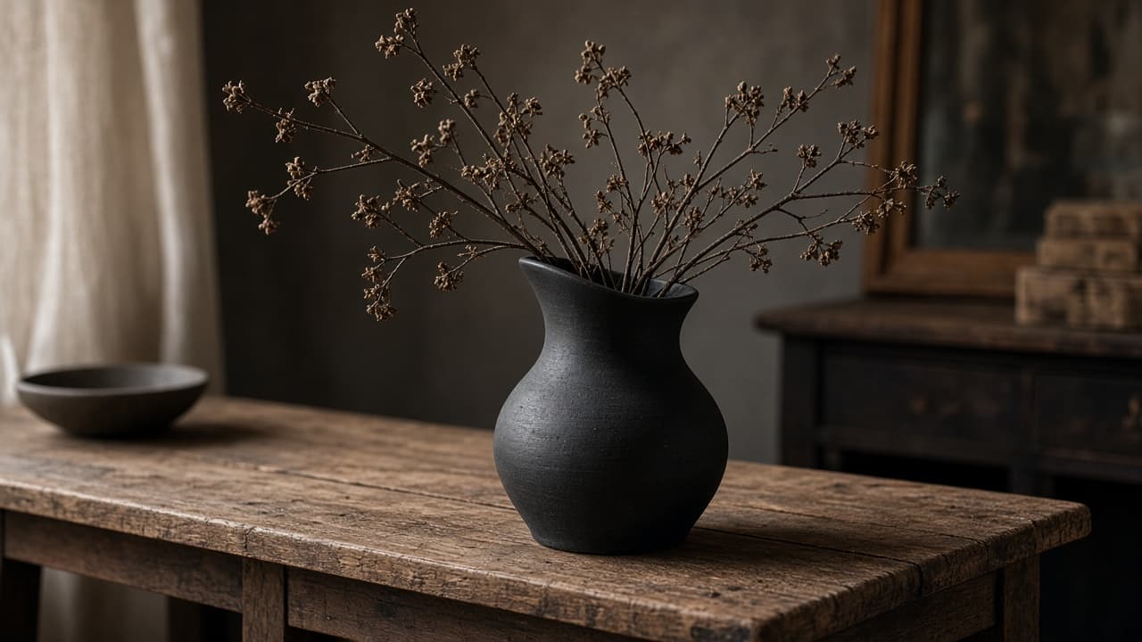 Matte black ceramic vase