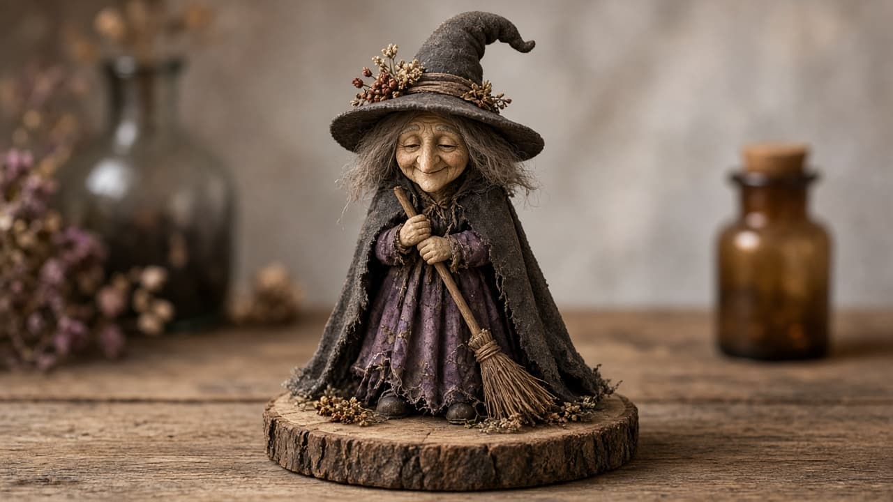Handmade witch figurine