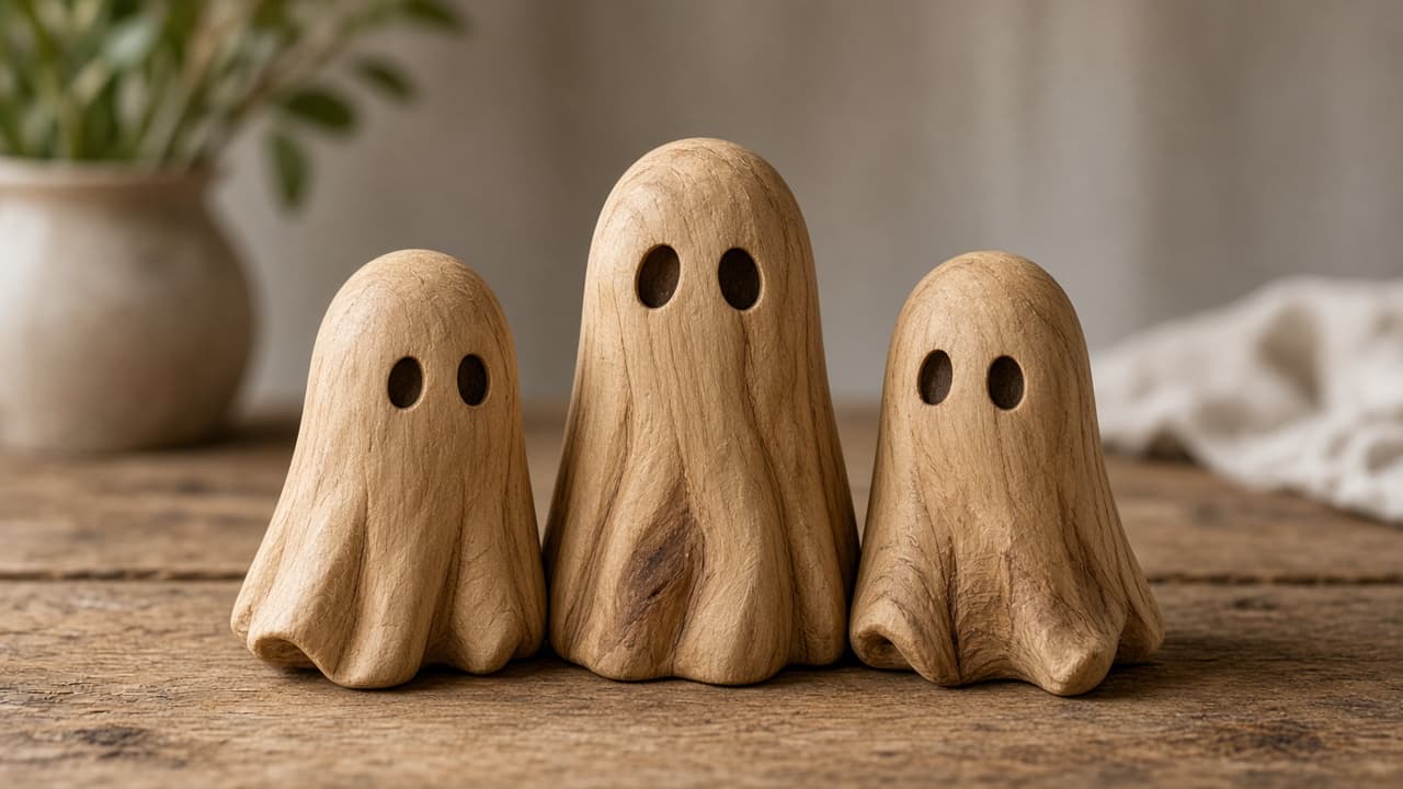 Hand-carved wooden ghost figurines
